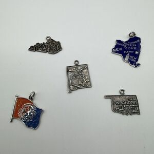 Lot of 5 Vintage 925 Sterling Silver US State Map Enamel Charms 9.7g
